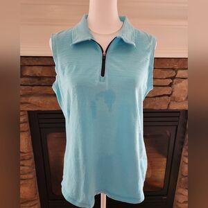 T by Talbots Aqua Sleeveless Zip Tank Top -- M